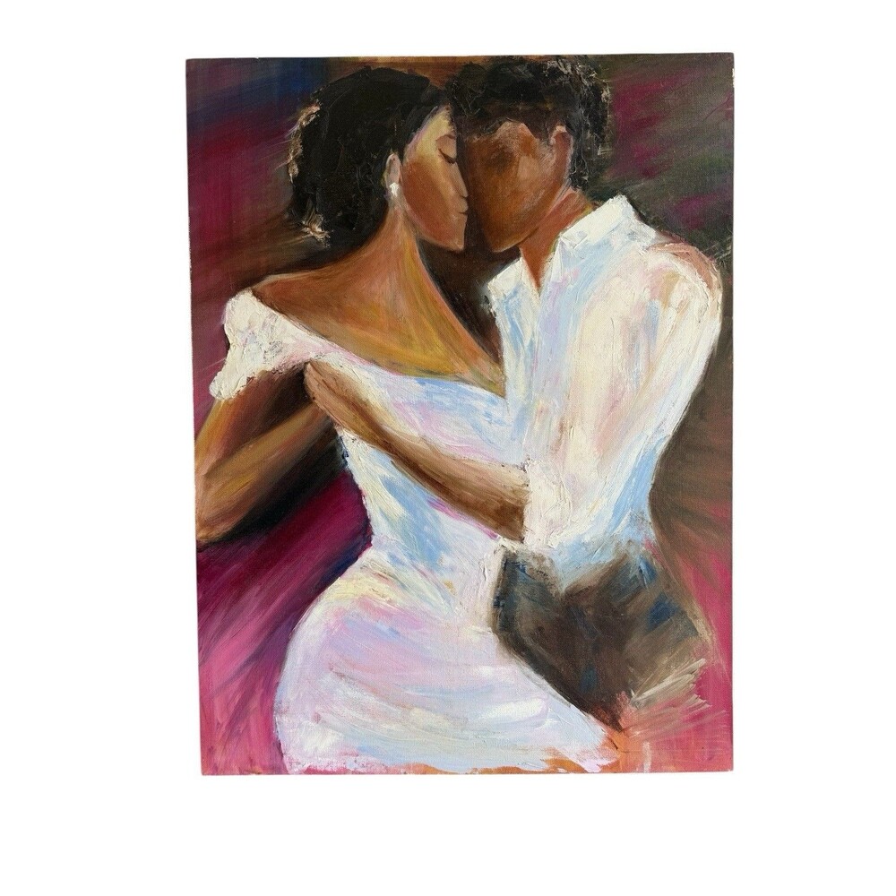 Dance Tango Painting Oil Art Pink Brown White Unframed 24" x 18"